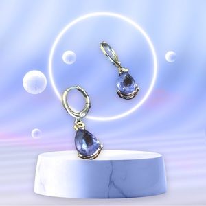 Crystal Dangle Cubic Zirconia Water Drop Blue/Silver Women's Earrings